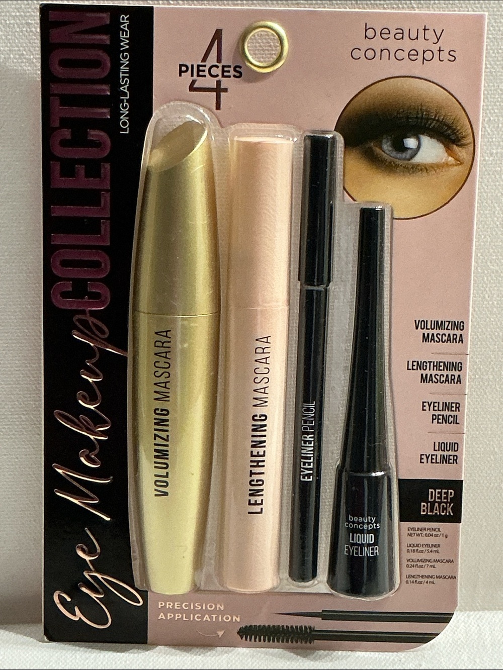Beauty Concepts 4 pieces Eye Makeup Collection of Long Lasting Mascara/Eyeliner.